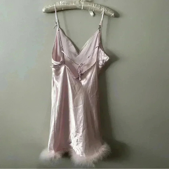 NWOT INBLOOM Hope Marabou-Trim Satin Chemise in pale pink XL - Picture 9 of 9